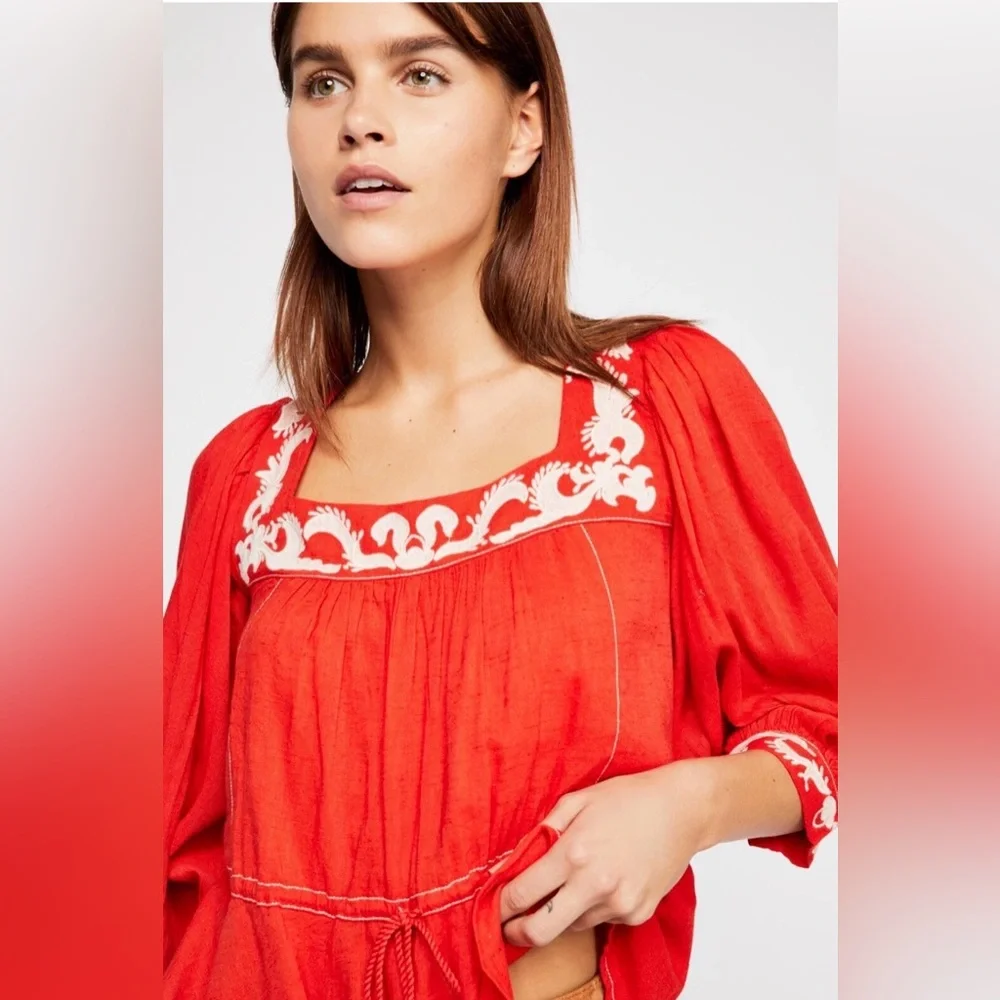 Free People Serenade Embroidered Blouse – Size Small